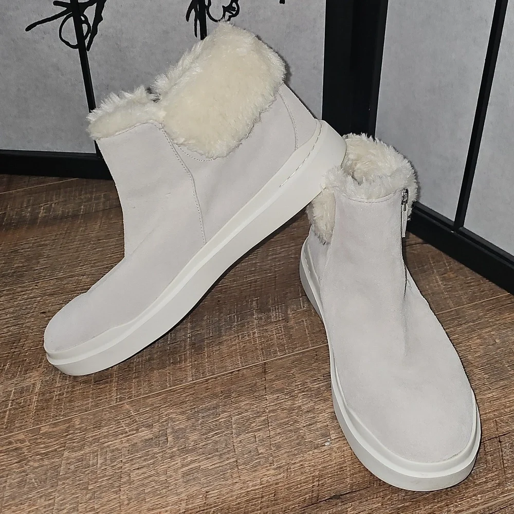 Cole Haan Off-White Fur-Lined Grandseries Waterproof Zippered Boots Size 11